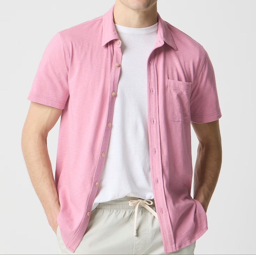 J. Crew Men's Short-Sleeve Knit Button-Down Shirt Size Medium NEW